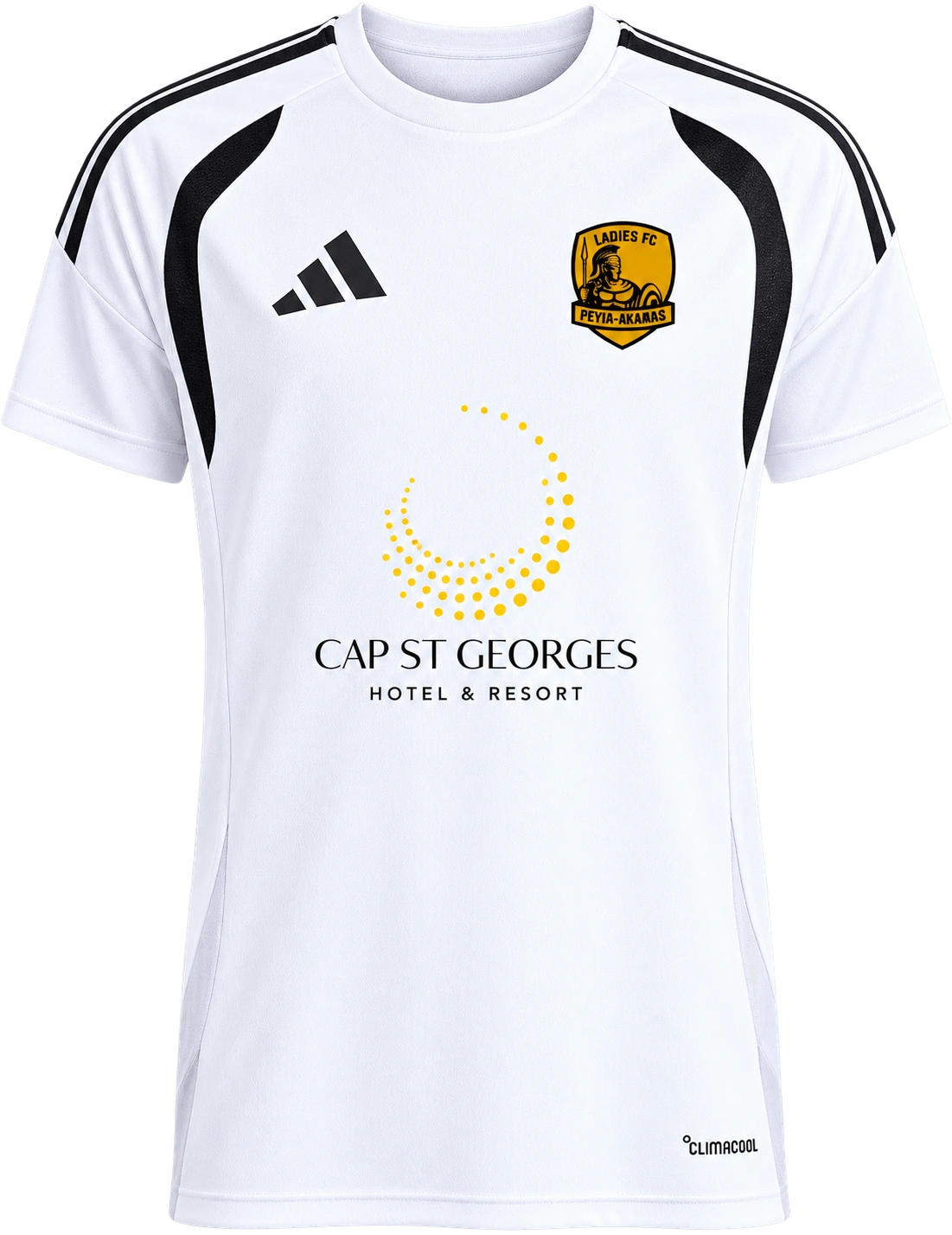 Peyia-Akamas Ladies FC official away shirt in white