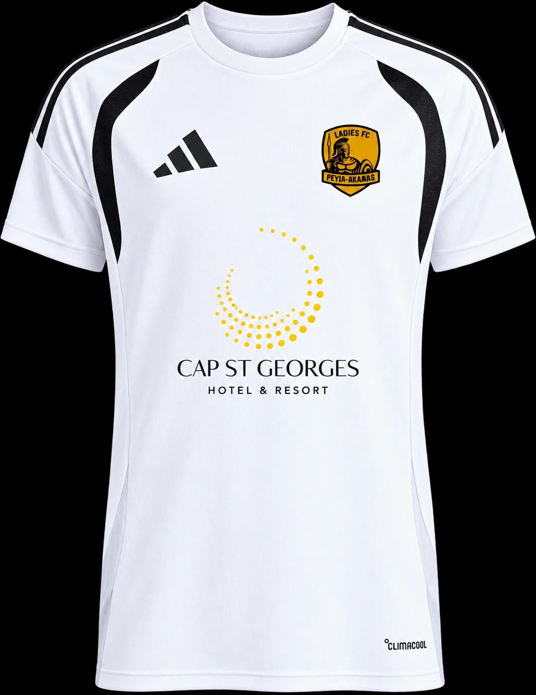 Peyia-Akamas Ladies FC official away shirt in white