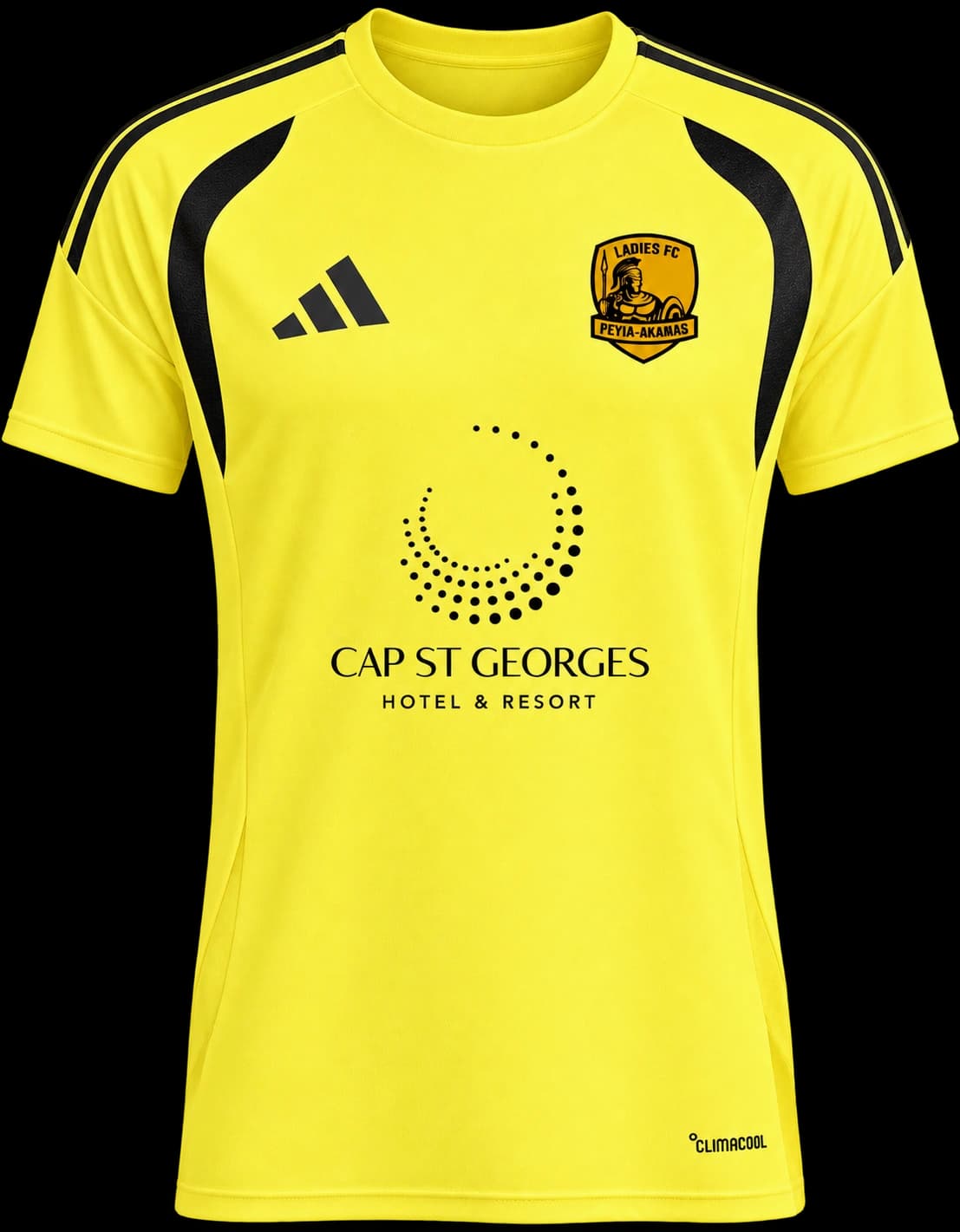 Peyia-Akamas Ladies FC official home shirt in club yellow